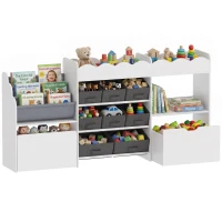 Qaba Kids Toy Storage Organizer, Kids Bookshelf with 8 Fabric Bins, 2 Rolling Drawers, Open Shelves for Kids Room, White(m-11)