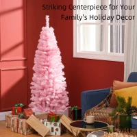 HOMCOM 5FT Pencil Christmas Tree, Artificial Christmas Tree with Automatic Open for Home Party, Pink(m-4)