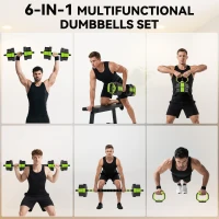 Soozier 6-in-1 Adjustable Dumbbell Set, Used as Kettlebell, Barbell, Dumbbell, Push-Up Stand, 44lbs Free Weights Set, Green(m-4)