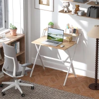 HOMCOM Folding Computer Desk, 32" Foldable Desk with Monitor Shelf for Small Space, Home Office, Easy Assembly, Natural Wood(m-1)