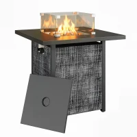 Outsunny Propane Fire Pit Table, 28 Inch Gas Fire Pit with Explosion-Proof Net and Glass Wind Guard, Gas Tank Holder(m-9)