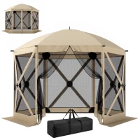 Outsunny 10 x 11 ft Pop Up Gazebo Screen Tent, Portable Instant Camping Canopy Screen House with Nettings, Carry Bag, Beige(m-11)