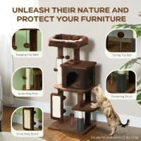 PawHut 41 Inch Cat Tree with Scratching Posts, Cat Bed, Condo, Grooming Brush, Jumping Platforms, Toy Balls, Anti-tip Kit(m-5)