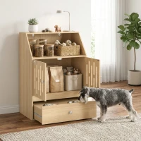 PawHut Dog Feeding Station, Pet Food Storage Cabinet with 2 Elevated Bowls & Slow-Feed Mat for Dogs & Cats(m-10)