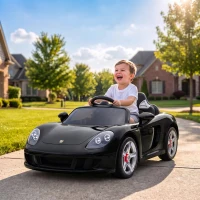 Qaba 12V Kids Ride On Car, Licensed Porsche Carrera GT with Remote, Rear Suspension, Smooth Start for Ages 3-6, Black(m-2)