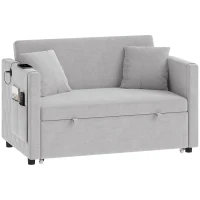 HOMCOM 52" Sofa Bed, Holland Velvet Loveseat Pull Out Sleeper Sofa with USB Ports, Adjustable Backrest, Side Pockets, Grey(m-2)