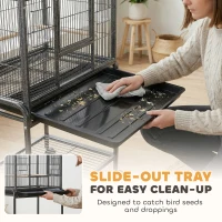 PawHut 56"H Bird Cage, Parrot Cage w/ Detachable Rolling Stand, Removable Tray, Storage Shelf, Perches, Food Container(m-4)