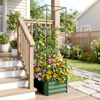 Outsunny Galvanized Planter Box, 24" x 24" x 73.5" Raised Garden Bed with Tomato Cage for Climbing Vines, Green(m-8)