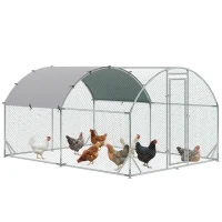 PawHut Galvanized Large Metal Chicken Coop Cage Walk-in Enclosure Poultry Hen Run House Playpen Rabbit Hutch with Cover for Outdoor Backyard 9.2' x 12.5' x 6.5' Silver(m-2)