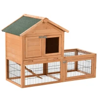PawHut Wood Rabbit Hutch Bunny Small Animal House w/ Outdoor Run Portable Backyard Wooden with Outdoor Run(m-3)