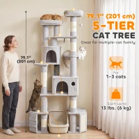PawHut 79" Tall Cat Tree for Indoor Large Cats Adult with Split Baseboard, 2 Cat Condos, 2 Beds, 5 Sisal Scratching Posts(m-5)
