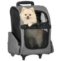 PawHut 2-IN-1 Pet Luggage Box Backpack Carrier Cats Dogs w/ Handle, Rolling Wheel Grey(m-9)