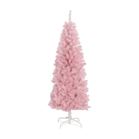 HOMCOM 5FT Pencil Christmas Tree, Artificial Christmas Tree with Automatic Open for Home Party, Pink(m-9)