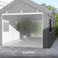 Outsunny 10' x 20' Carport, Heavy Duty Portable Garage with 6 Mesh Windows and 2 Doors, Light Grey(m-6)