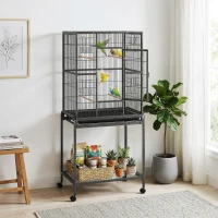 PawHut 56"H Bird Cage, Parrot Cage w/ Detachable Rolling Stand, Removable Tray, Storage Shelf, Perches, Food Container(m-8)
