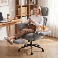 HOMCOM Criss Cross Office Chair with Flip Armrests, Adjustable Headrest, Swivel Tilt Reclining Desk Chair with Wheels, Gray(m-8)
