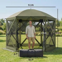 Outsunny 10 x 11 ft Pop Up Gazebo Screen Tent, Portable Instant Camping Canopy Screen House with Nettings, Carry Bag, Dark Green(m-3)