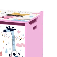 Qaba Kids Storage Chest with Lid, Toy Box with Safety Hinges and Groove Handles for Kids, Bedroom, Playroom, Nursery, Pink(m-9)