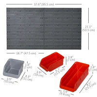 DURHAND 44PC Wall Mounted Storage Bins Parts Rack Kit with 2 Colour Parts, Hardware Screw Tool Organizer with Storage Bins, Pegboard and Hooks, Garage Plastic Organizer, Red(m-3)