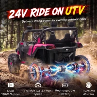 Qaba 24V 2 Seater Ride On Truck Car for Kids with Remote Control, Dual Motors, 4-Wheel Suspension, Storage for Ages 3-8, Pink(m-4)