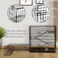 Pawhut Small Animal Cage Hutch Pet Play House with Platform, Ramp, Removable Tray, Wire Runway for Rabbits, Guinea Pigs, Ferret(m-7)