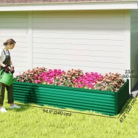 Outsunny 8 x 4 x 2ft Galvanized Raised Garden Bed, Reinforced Outdoor Planter Box with Open Bottom, Green(m-3)