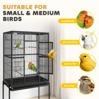 PawHut 56"H Bird Cage, Parrot Cage w/ Detachable Rolling Stand, Removable Tray, Storage Shelf, Perches, Food Container(m-7)