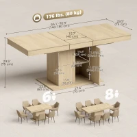 HOMCOM Folding Dining Table Extendable Kitchen Table Storage Cabinet Adjustable Shelf 6-8 People Natural(m-3)