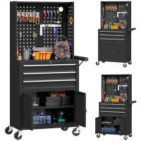 HOMCOM Rolling Tool Cabinet with Pegboard, Lockable Tool Chest, Mobile Tool Storage Organizer for Garage and Workshop, Black(m-9)