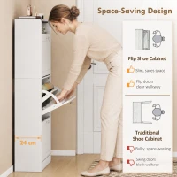 HOMCOM Shoe Cabinet with 3 Flip Drawers Slim Shoe Storage Cabinet with Sensor Light Top Shelf Home Hall White(m-7)