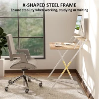 HOMCOM Folding Computer Desk, 32" Foldable Desk with Monitor Shelf for Small Space, Home Office, Easy Assembly, Natural Wood(m-6)