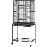 PawHut 56"H Bird Cage, Parrot Cage w/ Detachable Rolling Stand, Removable Tray, Storage Shelf, Perches, Food Container(m-2)