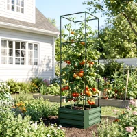 Outsunny Galvanized Planter Box, 24" x 24" x 73.5" Raised Garden Bed with Tomato Cage for Climbing Vines, Green(m-9)