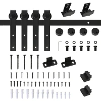 HOMCOM Mini Sliding Barn Door Hardware Kit for Double Doors, TV Stands, Cabinet Barn Door Hardware Kit, Fit 17.7" Wide Door Panel (J Shape), Black(m-2)
