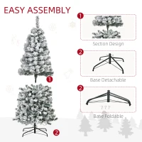 HOMCOM 7.5 Feet Christmas Tree Prelit Artificial Snow Flocked with Warm White LED Light, Holiday Home Xmas Decoration, Green White(m-6)