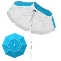 Outsunny 6 ft Beach Umbrella Portable with Sand Anchor, Carry Bag, Adjustable Height & Tilt, UPF50+ UV Protection, Blue(m-9)