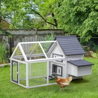 PawHut 65" Chicken Coop Wooden Hen House Rabbit Hutch Poultry Cage Pen Outdoor Backyard with Nesting Box, Ramp, Run, and Ladder(m-8)