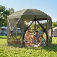 Outsunny 10 x 11 ft Pop Up Gazebo Screen Tent, Portable Instant Camping Canopy Screen House with Nettings, Carry Bag, Dark Green(m-10)