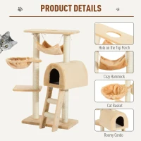 PawHut 39" Deluxe Cat Tree Tower Scratching Post Kitten Condo Activity Center Deep Cream(m-9)