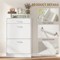 HOMCOM Shoe Cabinet, Slim Shoe Organizer Cabinet with 2 Flip Drawers, Adjustable Shelves, Drawer and Glass Top(m-6)