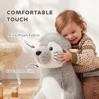 Qaba Baby Rocking Horse, Plush Seal Ride-On Toy for Toddlers 12-36 Months, Kids Animal Rocker with Sounds, Grey(m-7)