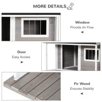 PawHut Outdoor Dog House Cabin Style, Wooden Raised Pet Kennel with Asphalt Roof, Front Door, Side Windows, Deck for Medium/Large Dogs, 53 Lbs., Grey(m-6)