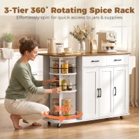 HOMCOM 53" Kitchen Island with Power Outlet and Drop Leaf, Kitchen Cart on Wheels with 360° Rotating Rack, White(m-4)
