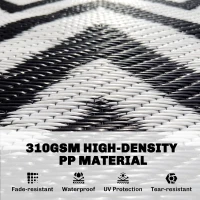 Outsunny Outdoor Rug Carpet Reversible Plastic Straw Rug with LED Lights Black and White 12' x 9' for Patio(m-5)