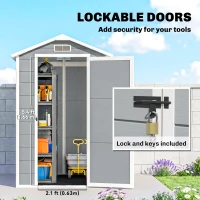Outsunny 4' x 6' Outdoor Storage Shed, Plastic Shed with Floor, Window, Lockable Door and Vents for Outdoor Patio Storage, Gray(m-6)