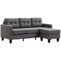HOMCOM L-shaped Sofa, 3 Seater Couch with Ottoman, Corner Sofa with Thick Padded Cushion and Wood Legs, Dark Grey(m-2)