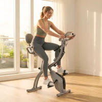 Soozier 3 in 1 Folding Exercise Bike, Foldable Stationary Bike with 8-Level Magnetic Resistance, Adjustable Seat, Grey(m-1)