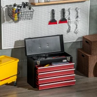 DURHAND 15.6" Tall Portable Metal Tool Box with Metal Latch Closure, 4 Drawer Lockable Tool Chest with Ball-bearing Slider for Garage, Household and Warehouse, Red(m-1)