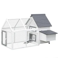 PawHut 65" Chicken Coop Wooden Hen House Rabbit Hutch Poultry Cage Pen Outdoor Backyard with Nesting Box, Ramp, Run, and Ladder(m-11)