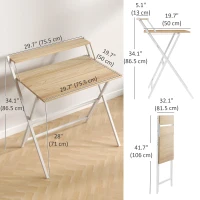 HOMCOM Folding Computer Desk, 32" Foldable Desk with Monitor Shelf for Small Space, Home Office, Easy Assembly, Natural Wood(m-3)